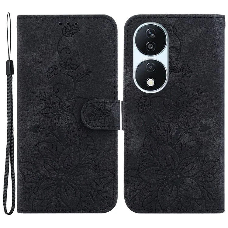 For Honor X7b 4G / 90 Smart / Play 50 Plus 5G Case Bedruckter Brieftaschen-Handyhülle aus Kunstleder mit Ständer - Schwarz