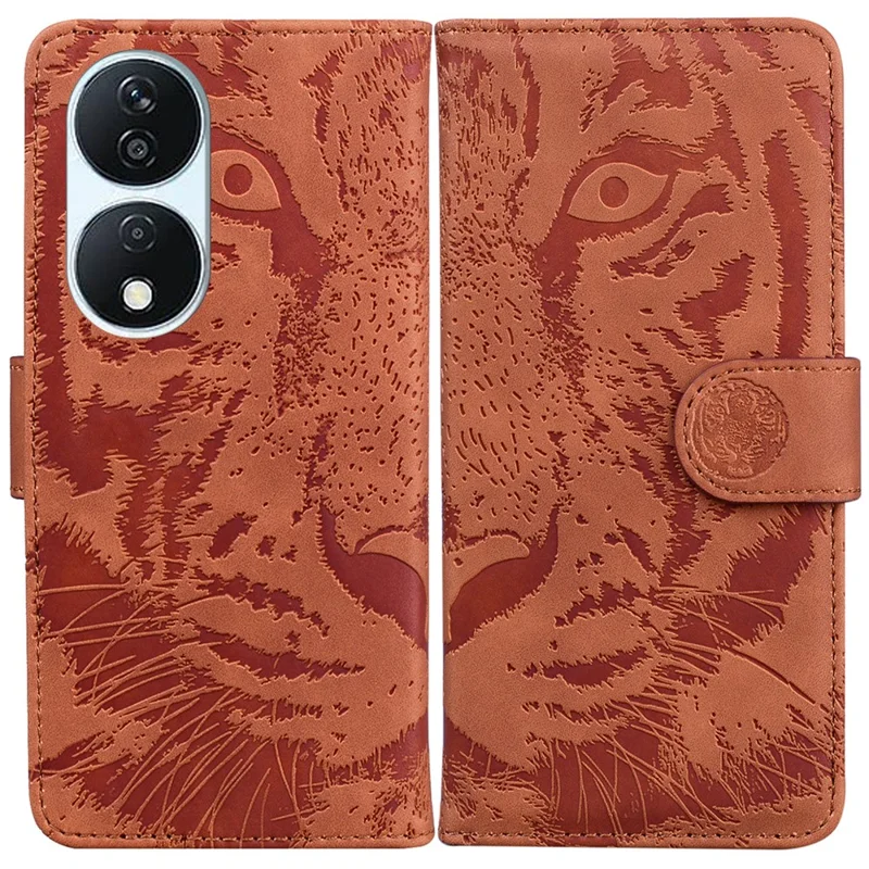 For Honor X7b 4G / 90 Smart / Play 50 Plus 5G Phone Case Magnetic Imprinted Stand Phone Cover - Brown