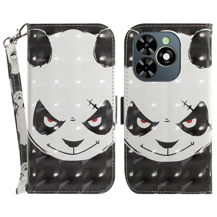 For Transsion Infinix Smart 8 4G / Smart 8 HD 4G / Hot 40i Cover Stylish Printed Leather Phone Case with Strap - Angry Panda