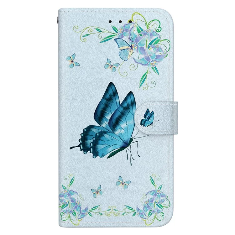 Para Motorola Moto G24 4G / Cubierta de Soporte de Billetera de Estampado de Estampado de Caja de Cuero G04 4G - Flor de Mariposa Azul