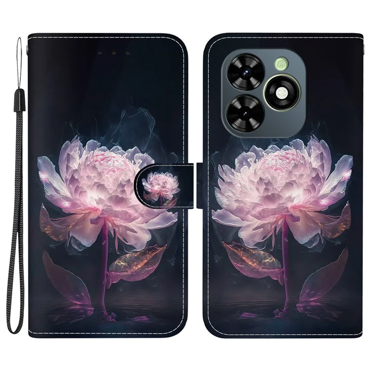 For Transsion Infinix Smart 8 4G /  Smart 8 HD 4G / Hot 40i Case Pattern Printing Phone Wallet Cover - Purple Peony