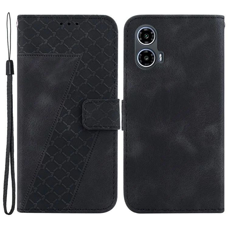 For Motorola Moto G24 4G / Moto G04 4G Leather Case 7-Shape Imprint Cellphone Wallet Cover - Black