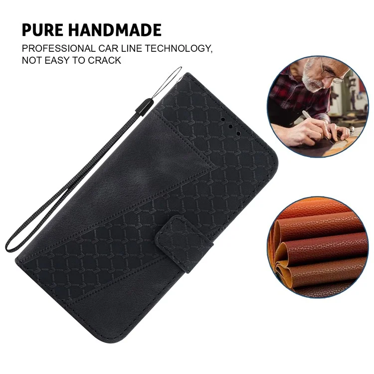 For Motorola Moto G24 4G / Moto G04 4G Leather Case 7-Shape Imprint Cellphone Wallet Cover - Black