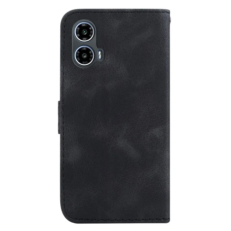 For Motorola Moto G24 4G / Moto G04 4G Leather Case 7-Shape Imprint Cellphone Wallet Cover - Black