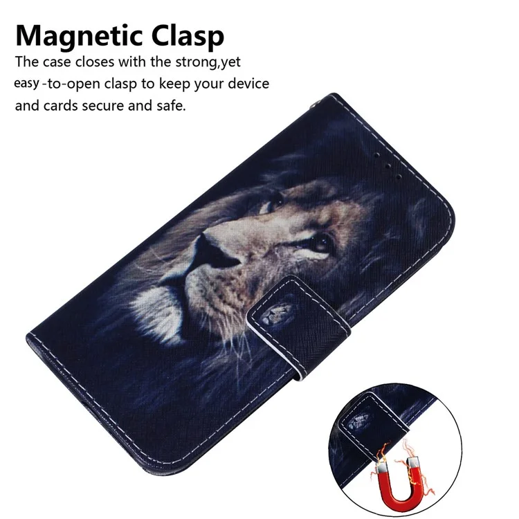 For Motorola Moto G24 4G / G04 4G Phone Case Leather Cover Pattern Printing Phone Stand Shell - Lion