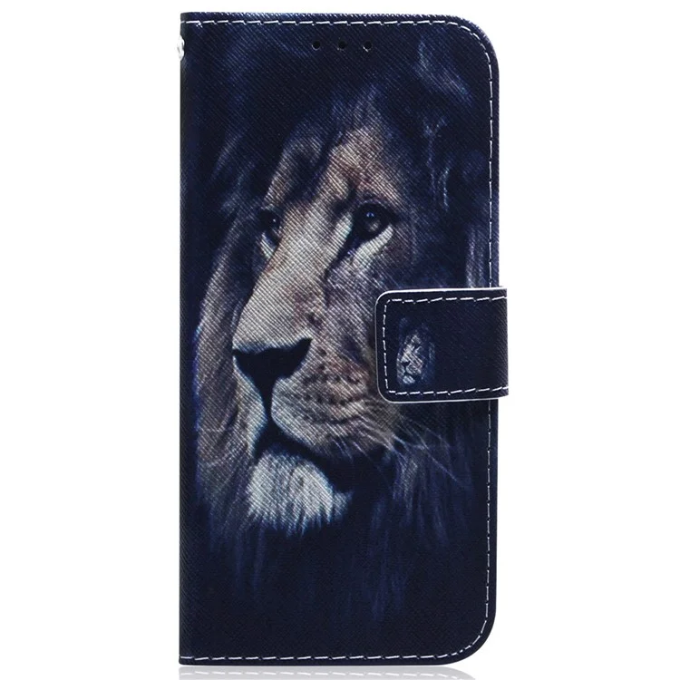 For Motorola Moto G24 4G / G04 4G Phone Case Leather Cover Pattern Printing Phone Stand Shell - Lion