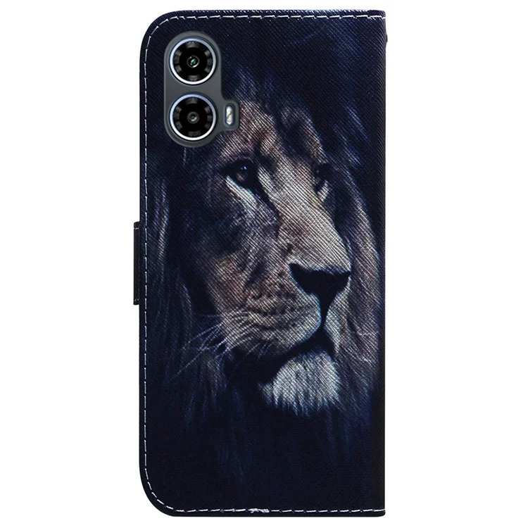 For Motorola Moto G24 4G / G04 4G Phone Case Leather Cover Pattern Printing Phone Stand Shell - Lion