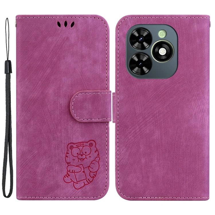 For TECNO Spark Go 2024 4G / Spark 20 / Spark 20C / Pop 8 Cell Phone Case Tiger Imprinted Leather Cover - Rose