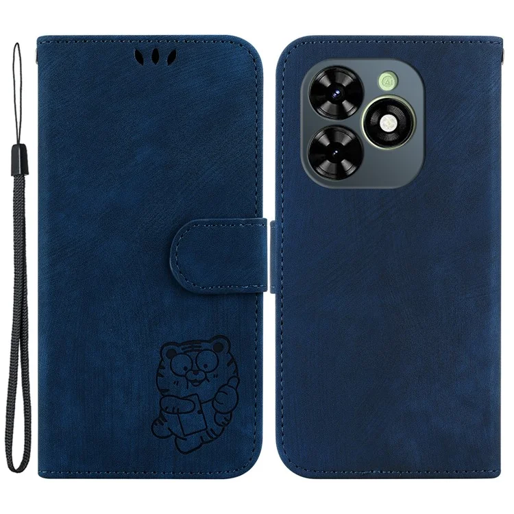 For TECNO Spark Go 2024 4G / Spark 20 / Spark 20C / Pop 8 Cell Phone Case Tiger Imprinted Leather Cover - Dark Blue