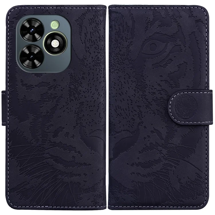 Für TECNO Spark Go 2024 4G / Spark 20 / Spark 20C / Pop 8 Hülle Tiger-Prägung Leder-Brieftasche Handyhülle - Schwarz
