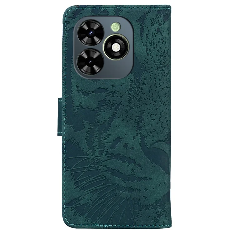 Для Infinix Smart 8 4G / Smart 8 HD 4G / Hot 40i Чехол с тиснением в виде тигра из искусственной кожи с подставкой - Зеленый