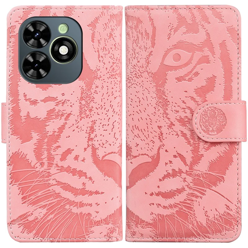 For Infinix Smart 8 4G / Smart 8 HD 4G / Hot 40i Cover Tiger Imprint PU Leather Phone Stand Shell - Pink