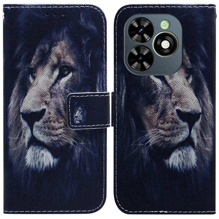 Para Infinix Smart 8 4G / Smart 8 HD 4G / Hot 40i Cubierta Estampado Patrón Cuero Soporte Funda Móvil - León