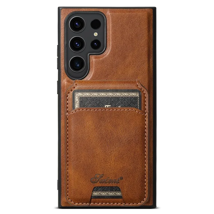 SUTENI H15 For Samsung Galaxy S24 Ultra Magnetic Case Detachable Card Holder Phone Cover - Brown