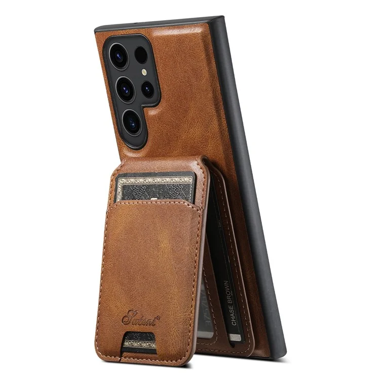 SUTENI H15 For Samsung Galaxy S24 Ultra Magnetic Case Detachable Card Holder Phone Cover - Brown