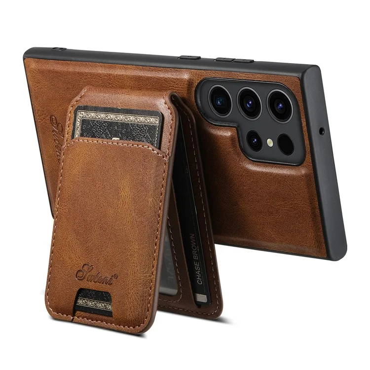 SUTENI H15 For Samsung Galaxy S24 Ultra Magnetic Case Detachable Card Holder Phone Cover - Brown