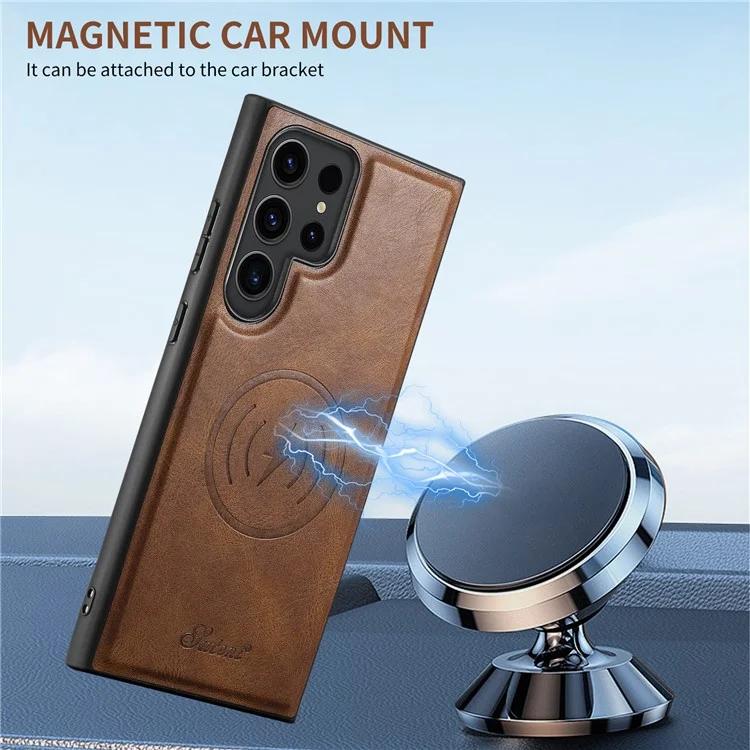 SUTENI H15 For Samsung Galaxy S24 Ultra Magnetic Case Detachable Card Holder Phone Cover - Brown