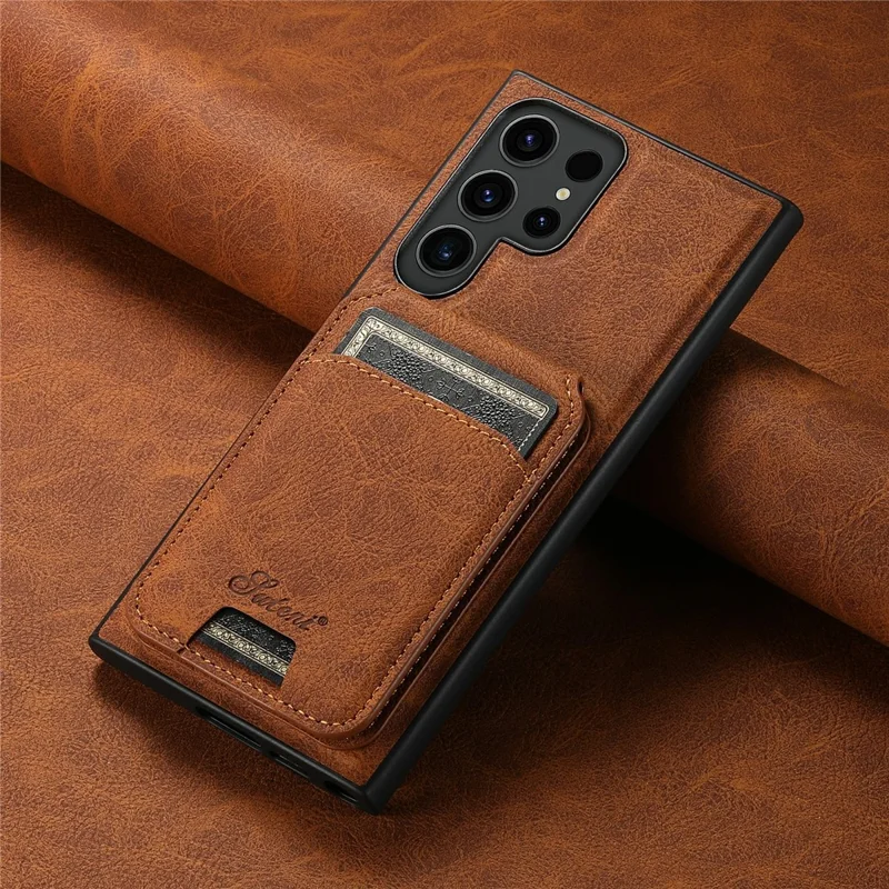SUTENI H16 For Samsung Galaxy S24 Ultra Kickstand Phone Case Detachable Magnetic Card Holder - Khaki