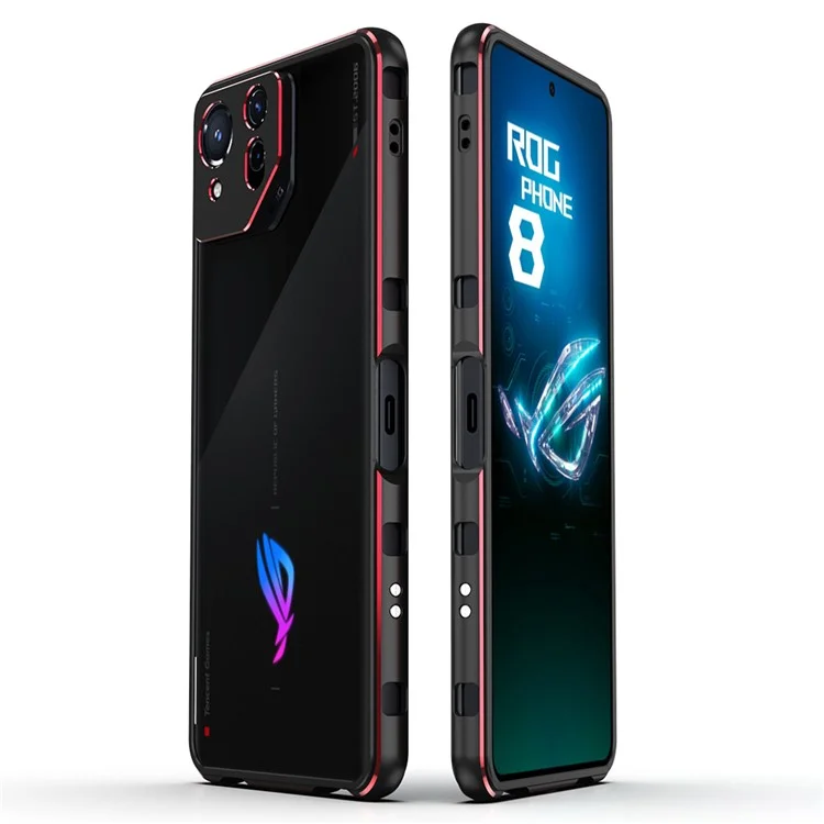 Per Asus ROG Phone 8 5G / Phone 8 Pro 5G Custodia Bumper Telaio in Metallo con Copertura Obiettivi Fotocamera - Nero+Rosso