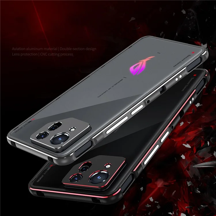 Per Asus ROG Phone 8 5G / Phone 8 Pro 5G Custodia Bumper Telaio in Metallo con Copertura Obiettivi Fotocamera - Nero+Rosso
