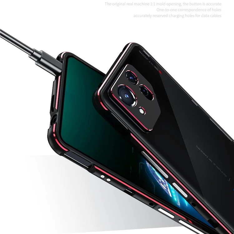 Per Asus ROG Phone 8 5G / Phone 8 Pro 5G Custodia Bumper Telaio in Metallo con Copertura Obiettivi Fotocamera - Nero+Rosso