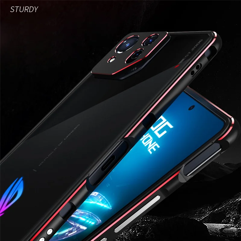 For Asus ROG Phone 8 5G / Phone 8 Pro 5G Bumper Case Phone Metal Frame with Camera Lens Cover - Grey+Silver