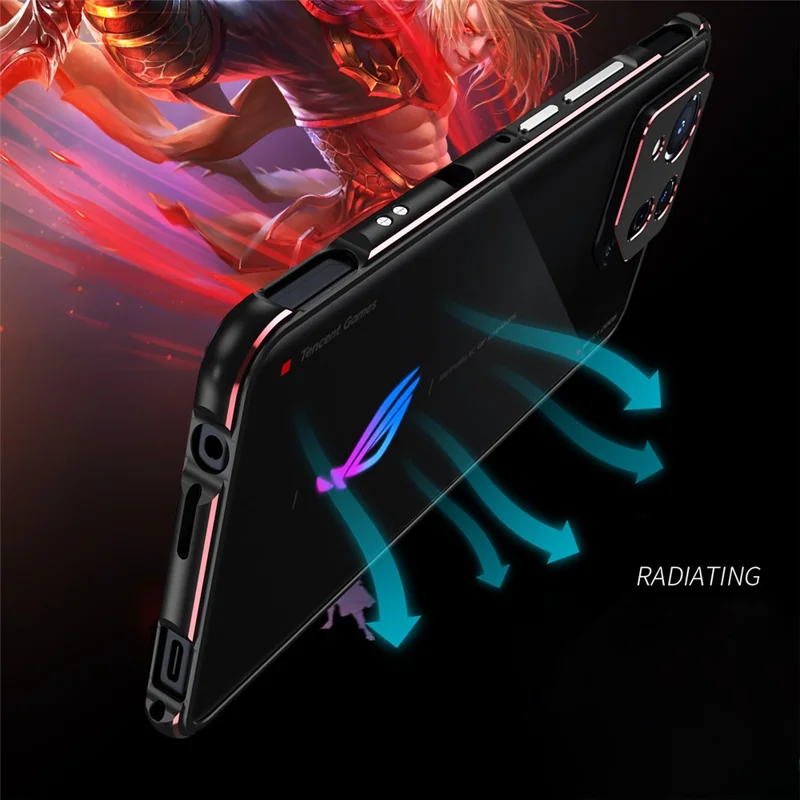 For Asus ROG Phone 8 5G / Phone 8 Pro 5G Bumper Case Phone Metal Frame with Camera Lens Cover - Grey+Silver
