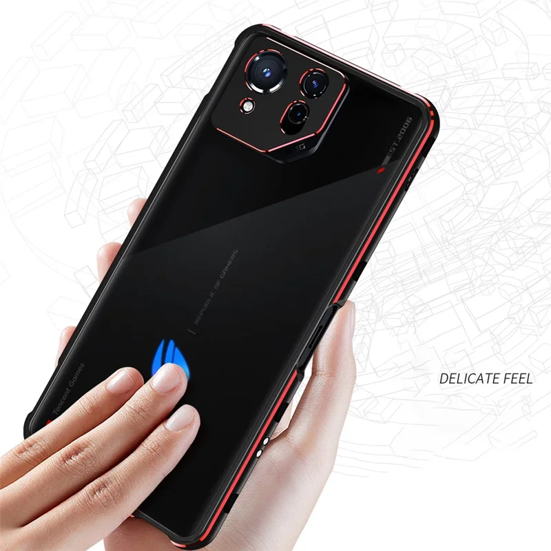 For Asus ROG Phone 8 5G / Phone 8 Pro 5G Bumper Case Phone Metal Frame with Camera Lens Cover - Grey+Silver