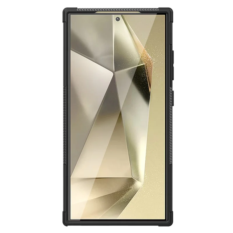 For Samsung Galaxy S24 Ultra Case PC+TPU 2-in-1 Tire Texture Kickstand Phone Cover - Black