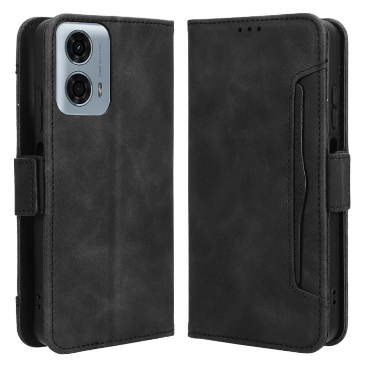 For Motorola Moto G34 5G Case Multiple Card Slots Leather Wallet Stand Shockproof Phone Cover - Black