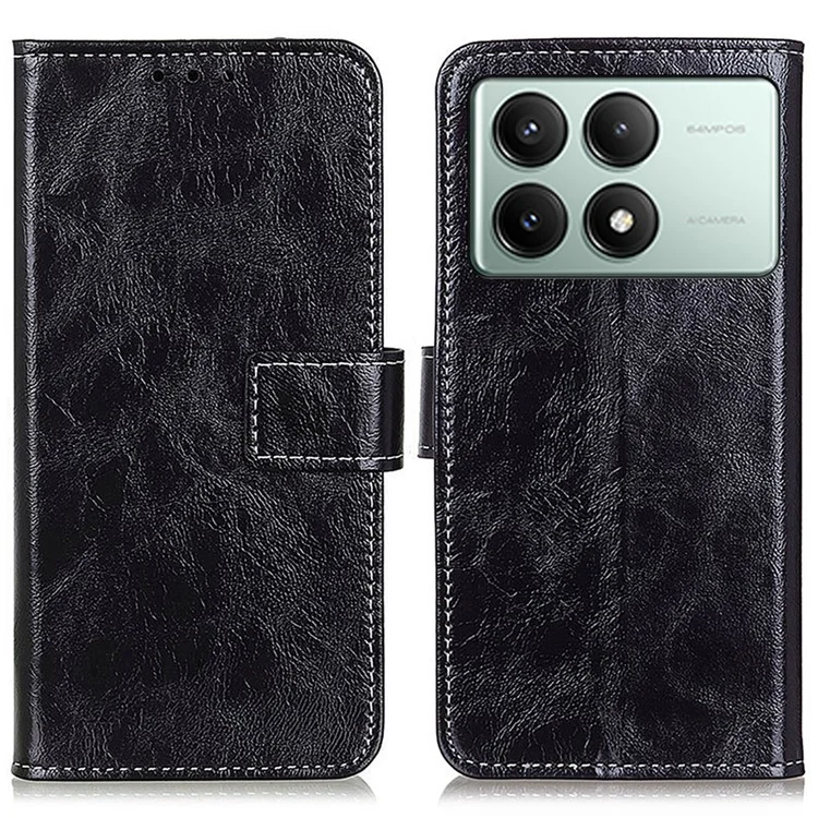 Для Xiaomi Redmi K70E 5G / Poco X6 Pro 5G Чехол Ретро Crazy Horse Texture PU Leather Wallet Phone Cover - Черный