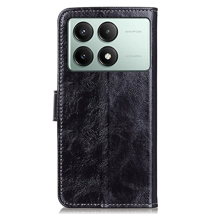 Для Xiaomi Redmi K70E 5G / Poco X6 Pro 5G Чехол Ретро Crazy Horse Texture PU Leather Wallet Phone Cover - Черный
