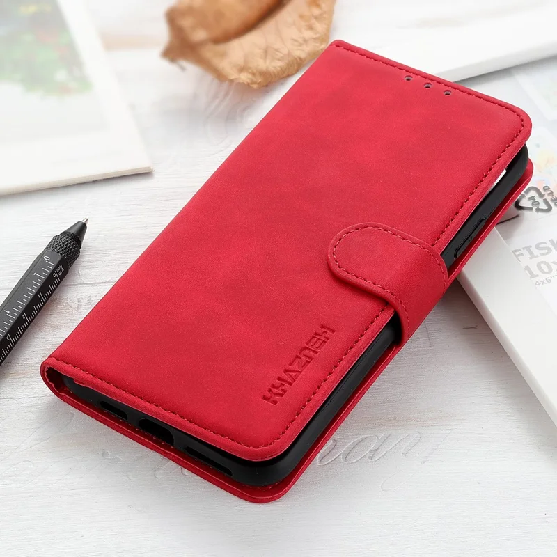 KHAZNEH For Xiaomi Redmi Note 13 Pro 4G / Poco M6 Pro 4G Phone Case Retro PU Leather Flip Cover - Red