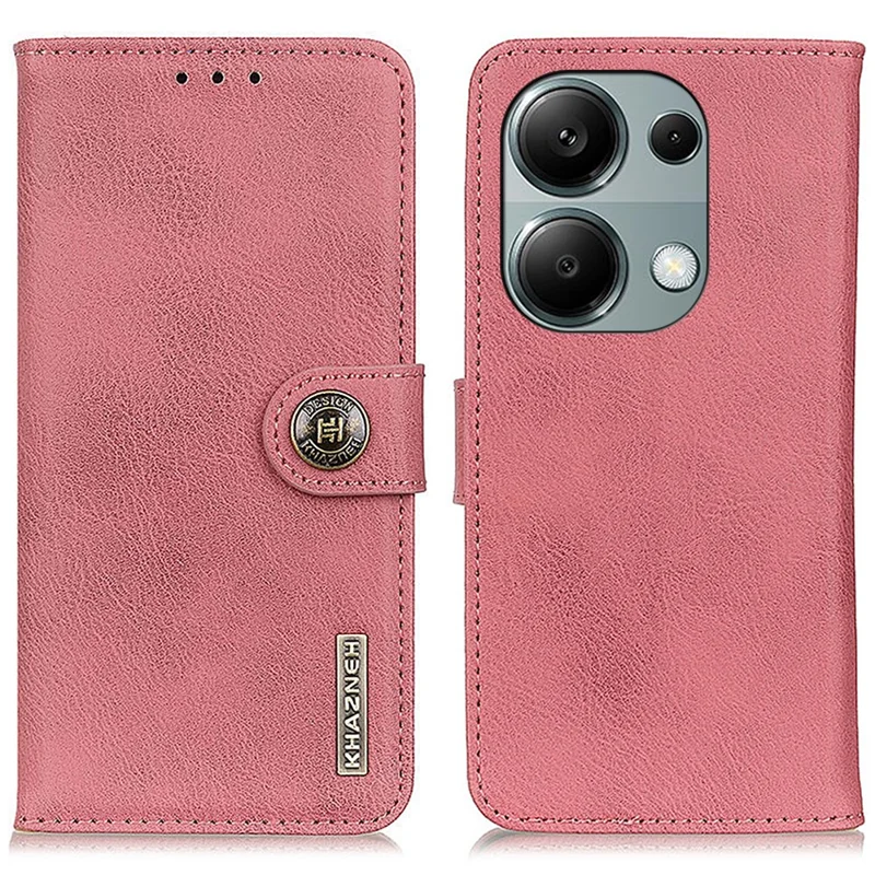 KHAZNEH For Xiaomi Redmi Note 13 4G Case Cowhide Texture Anti-scratch Leather Stand Phone Cover - Pink