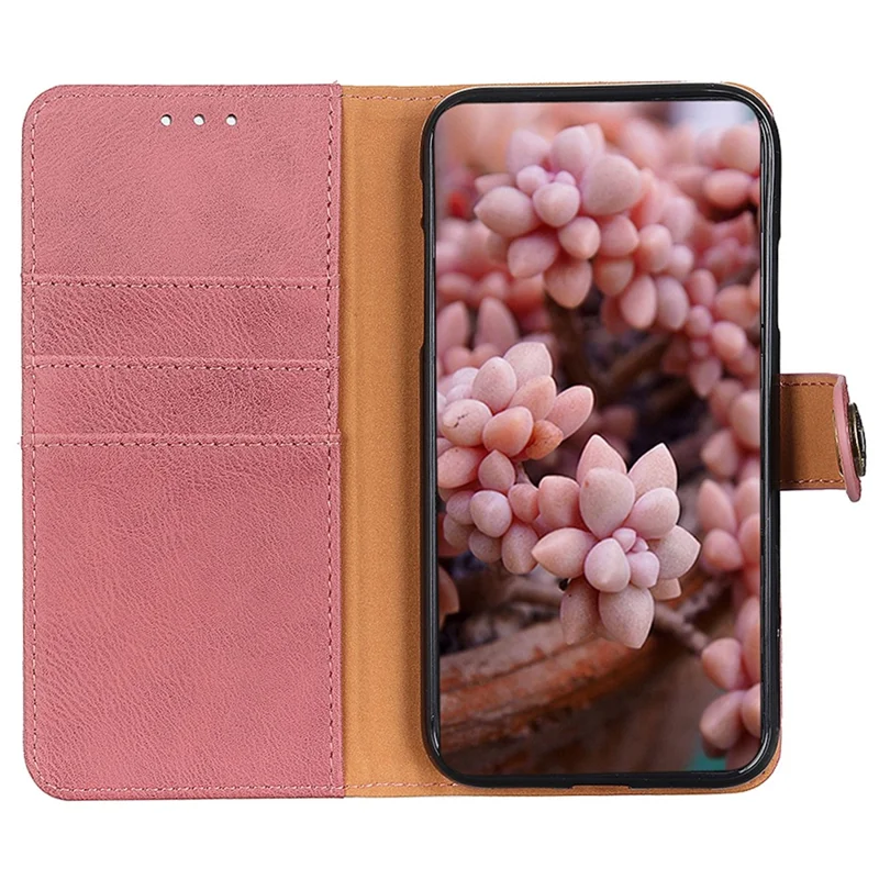 KHAZNEH For Xiaomi Redmi Note 13 4G Case Cowhide Texture Anti-scratch Leather Stand Phone Cover - Pink