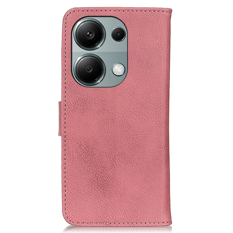 KHAZNEH For Xiaomi Redmi Note 13 4G Case Cowhide Texture Anti-scratch Leather Stand Phone Cover - Pink
