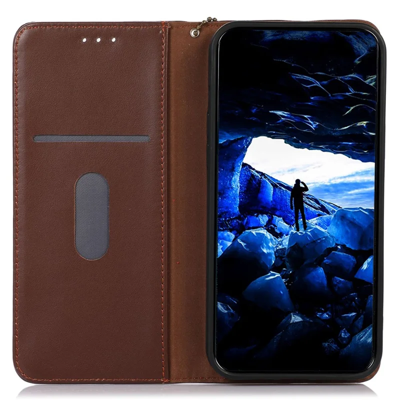 KHAZNEH For Xiaomi Redmi K70E 5G / Poco X6 Pro 5G Cell Phone Case Genuine Cow Leather RFID Blocking Shell - Brown