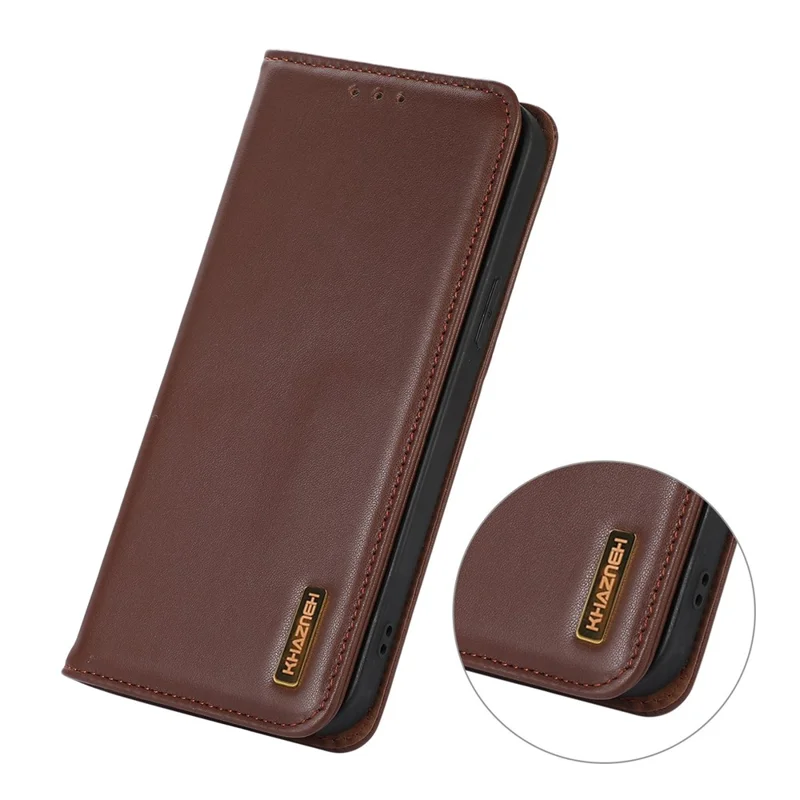 KHAZNEH For Xiaomi Redmi K70E 5G / Poco X6 Pro 5G Cell Phone Case Genuine Cow Leather RFID Blocking Shell - Brown