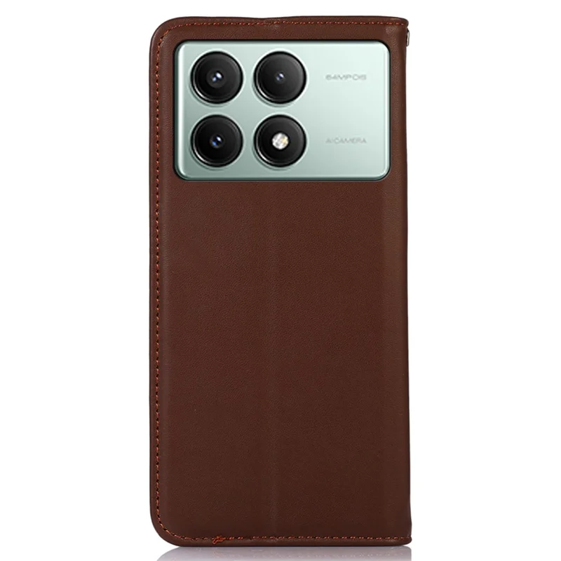 KHAZNEH For Xiaomi Redmi K70E 5G / Poco X6 Pro 5G Cell Phone Case Genuine Cow Leather RFID Blocking Shell - Brown