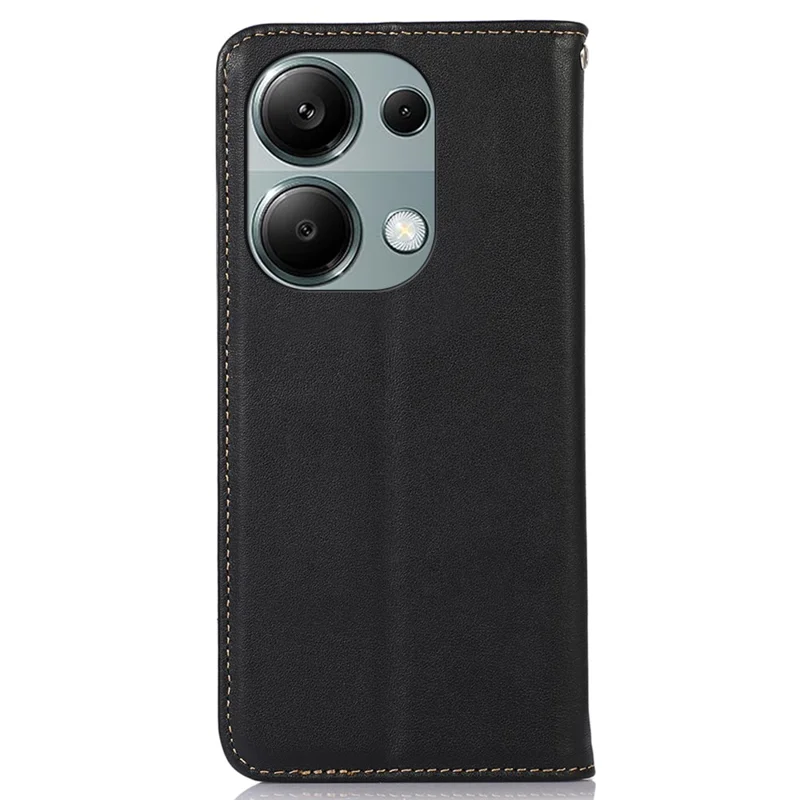 KHAZNEH For Xiaomi Redmi Note 13 Pro 4G / Poco M6 Pro 4G Phone Case Nappa Texture Genuine Cow Leather Cover - Black
