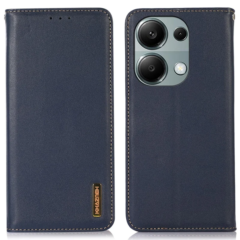 KHAZNEH для Xiaomi Redmi Note 13 Pro 4G / Poco M6 Pro 4G Чехол для телефона Nappa Texture Genuine Cow Leather Cover - Blue