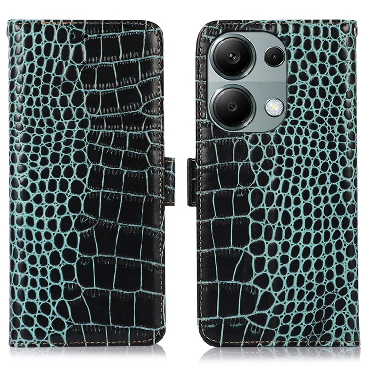 Para Xiaomi Redmi Note 13 Pro 4G / Poco M6 Pro 4G Genuine Cow Leather Case RFID Blocking Phone Cover - Verde