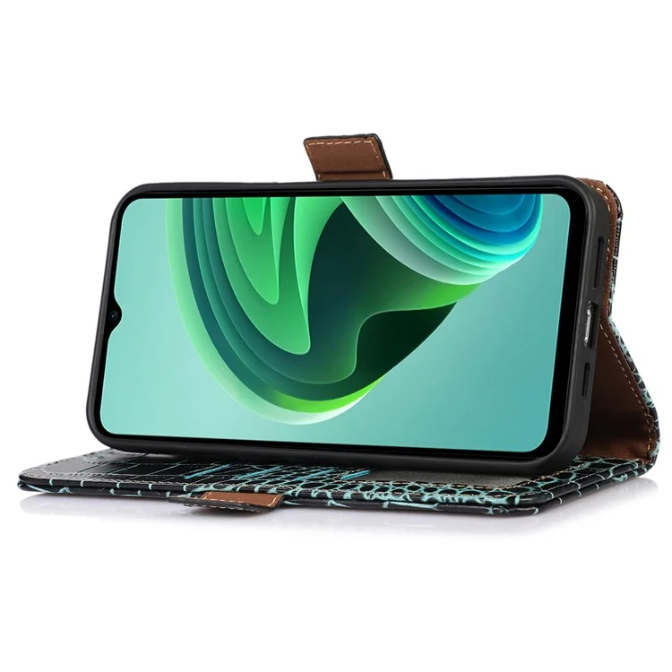 Para Xiaomi Redmi Note 13 Pro 4G / Poco M6 Pro 4G Genuine Cow Leather Case RFID Blocking Phone Cover - Verde