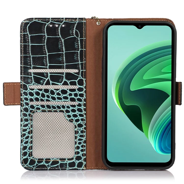 Para Xiaomi Redmi Note 13 Pro 4G / Poco M6 Pro 4G Genuine Cow Leather Case RFID Blocking Phone Cover - Verde