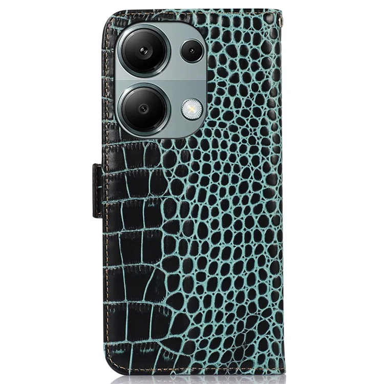 Para Xiaomi Redmi Note 13 Pro 4G / Poco M6 Pro 4G Genuine Cow Leather Case RFID Blocking Phone Cover - Verde