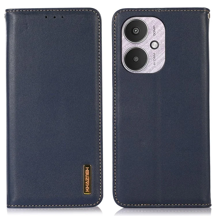 KHAZNEH Para Xiaomi Redmi 13C 4G / 5G / 13R 5G / Poco M6 5G / Poco C65 4G Funda de Teléfono Piel de Vaca Genuina - Azul