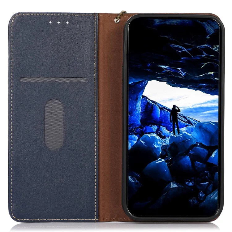KHAZNEH Para Xiaomi Redmi 13C 4G / 5G / 13R 5G / Poco M6 5G / Poco C65 4G Funda de Teléfono Piel de Vaca Genuina - Azul