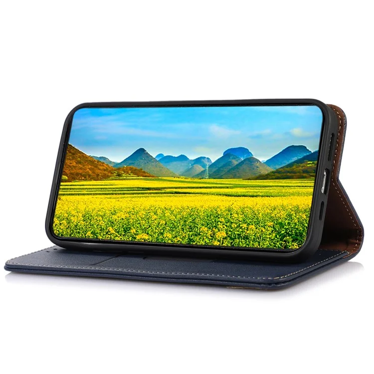 KHAZNEH Para Xiaomi Redmi 13C 4G / 5G / 13R 5G / Poco M6 5G / Poco C65 4G Funda de Teléfono Piel de Vaca Genuina - Azul