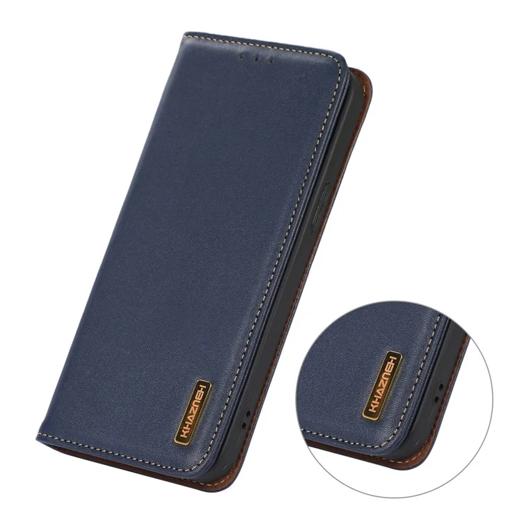 KHAZNEH Para Xiaomi Redmi 13C 4G / 5G / 13R 5G / Poco M6 5G / Poco C65 4G Funda de Teléfono Piel de Vaca Genuina - Azul