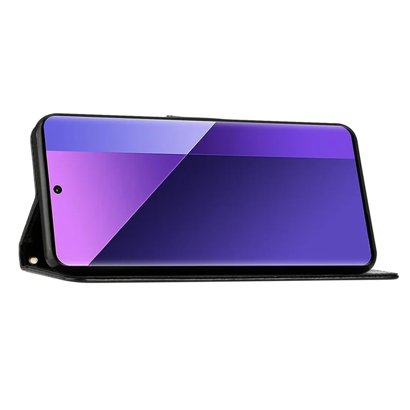 جراب جلد لـ Xiaomi Redmi Note 13 Pro+ 5G مع محفظة بنمط فراشة مطبوع - أسود